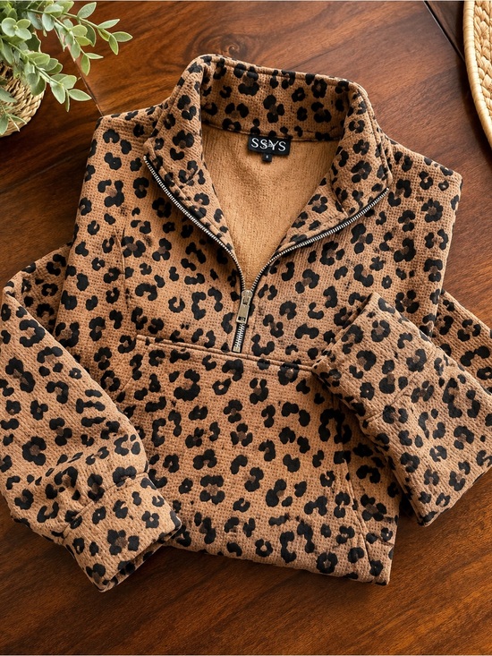 SSYS Tops - SSYS The Label “Anna” Leopard Print Quarter Zip Pullover - Brown & Black Small